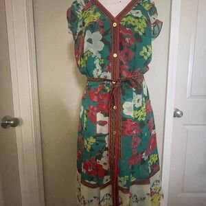 VINTAGE New York & Company Flower Button Down Dress Size Small